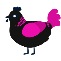 Pweddy, a black and fuchsia chicken with a neck-band pattern