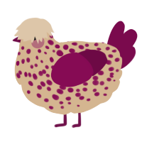 A beige and wine chicken with a speckle pattern