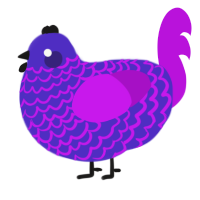 A indigo and amethyst chicken with a lace pattern