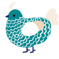 A teal and cream chicken with a lace pattern