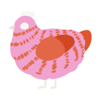 A pink and vermilion chicken with a bar pattern