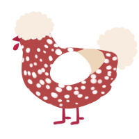 A red and cream chicken with a speckle pattern