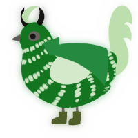 A leaf and gluppy chicken with a bar pattern