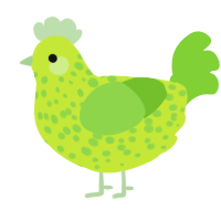 A lime and grass chicken with a speckle pattern