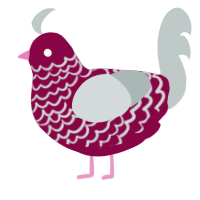 A maroon and silver chicken with a lace pattern