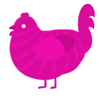 A fuchsia chicken with a bar pattern
