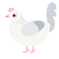 A white and mist chicken with a neck-speckle pattern