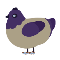 Guilty, a beige and indigo chicken with a head pattern