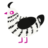 Ziggy, a white and black chicken with a bar pattern