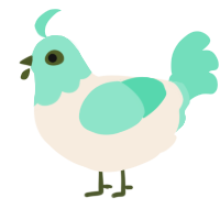 A cream and mint chicken with a head pattern
