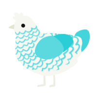 A white and aqua chicken with a lace pattern