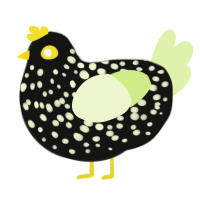 A black and apple chicken with a speckle pattern