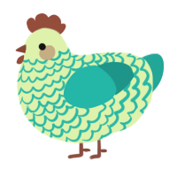 john, a apple and turquoise chicken with a lace pattern