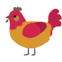 A orange and crimson chicken with a head pattern