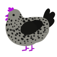 A ash and black chicken with a speckle pattern
