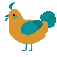 Dave n Buster, a orange and teal chicken