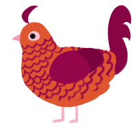 A vermilion and maroon chicken with a lace pattern