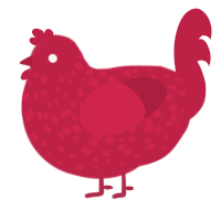 A crimson chicken with a speckle pattern