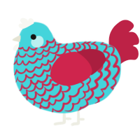 A aqua and crimson chicken with a lace pattern