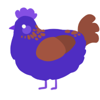 A indigo and russet chicken with a neck-speckle pattern