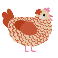sugar lump, a cream and vermilion chicken with a lace pattern