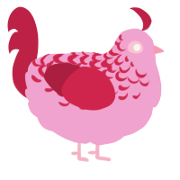 Penelope, a pink and crimson chicken with a half-lace pattern