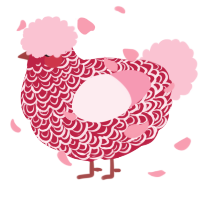 A crimson and rose chicken with a double-lace pattern