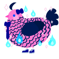 A pink and tumblr chicken with a lace pattern