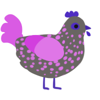 A grey and orchid chicken with a speckle pattern