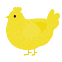 feet, a yellow chicken with a speckle pattern