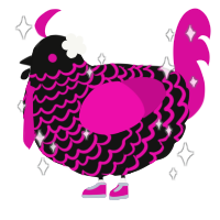 Morgana, a black and fuchsia chicken with a lace pattern