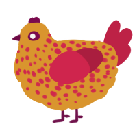 Chickenpox, a orange and crimson chicken with a speckle pattern