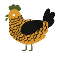 A orange and black chicken with a lace pattern