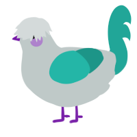 A silver and turquoise chicken