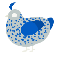Chalk, a silver and ultramarine chicken with a speckle pattern