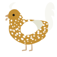 A gold and white chicken with a speckle pattern