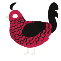 pomme, a crimson and black chicken with a lace pattern