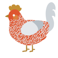 A vermilion and mist chicken with a double-lace pattern
