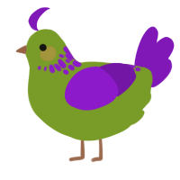 grape, a chartreuse and violet chicken with a neck-speckle pattern
