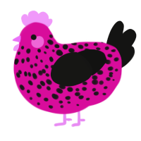 A fuchsia and black chicken with a speckle pattern