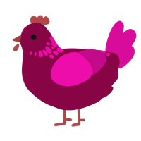 A maroon and fuchsia chicken with a neck-speckle pattern
