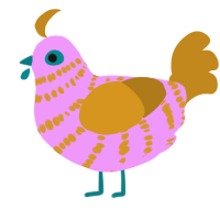 breakfast, a lavender and ochre chicken with a bar pattern
