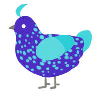 A indigo and aqua chicken with a speckle pattern