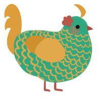 A turquoise and orange chicken with a lace pattern