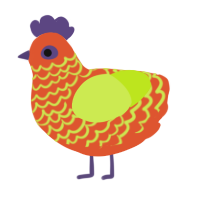 A vermilion and lime chicken with a lace pattern