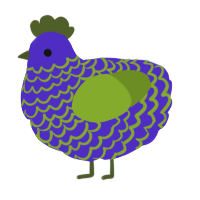 A indigo and chartreuse chicken with a lace pattern