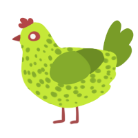 A lime and chartreuse chicken with a speckle pattern