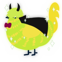 A lime and yellow chicken with a bar pattern