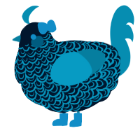 Akana, a tumblr and cerulean chicken with a double-lace pattern