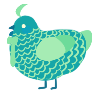 A cerulean and mint chicken with a lace pattern